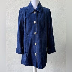 Dennis Basso Cobalt Blue Women’s Leather Jacket Size S Button Front Pockets